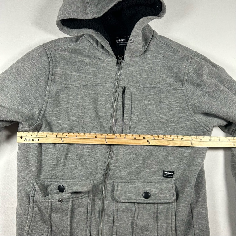 O' Neill Mens Gray Hooded Sherpa Lined Full Zip Jacket Hoodie Medium Surf Chore - Picture 6 of 9